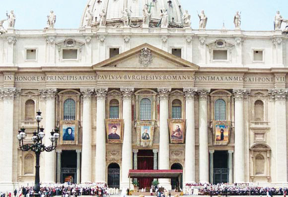 The Facade of St. Peters Basilica in Rome.