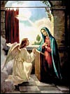 The Annunciation by the angel Gabriel and Our Blessed Mother